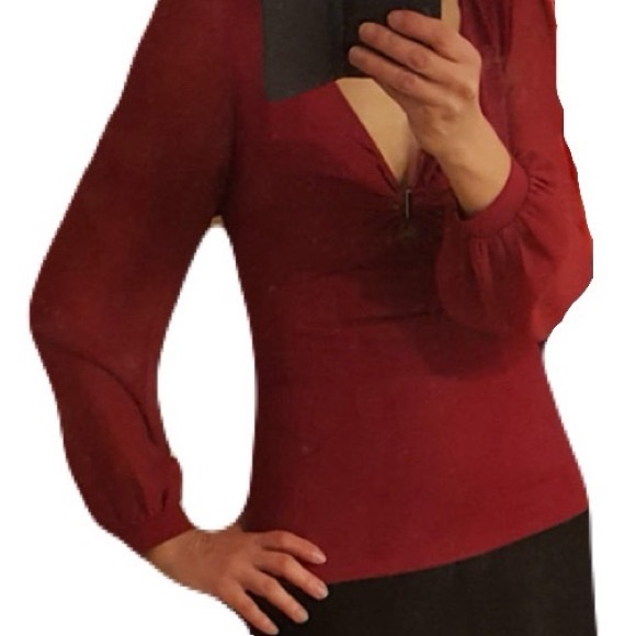 Bebe Blouse with Shiffon Sleeves, Burgundy, XS - Picture 3 of 3